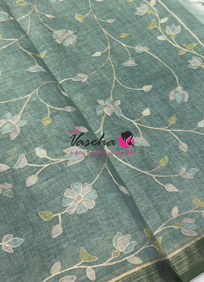 Linen Tissue Saree - Blue Shade - VVLTS003
