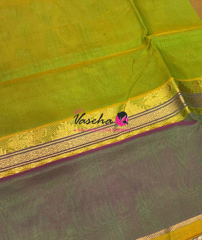 Pure Silk Cotton Saree - Green & Purplish Pink Shade - VVPSC013