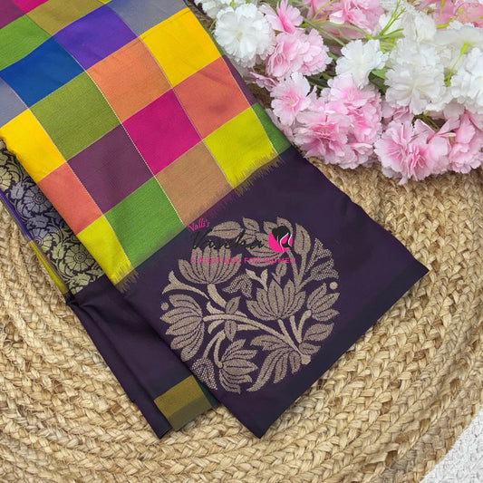 Semi Soft Silk  - Madras Checks Pattern - Brown Shade  - VVSSS042