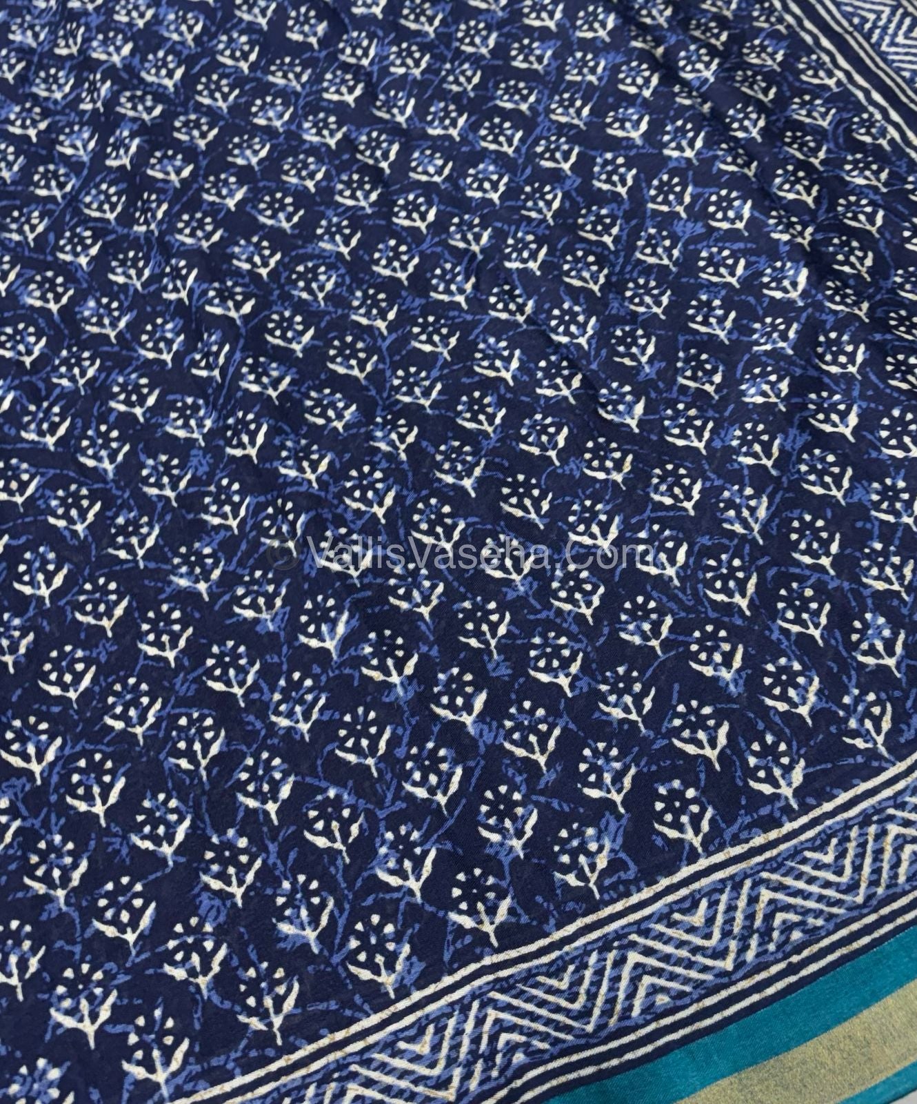 Semi Maheshwari Mixed Cotton Saree - Linen Feel - Indigo Blue & Blue - VVMSC003