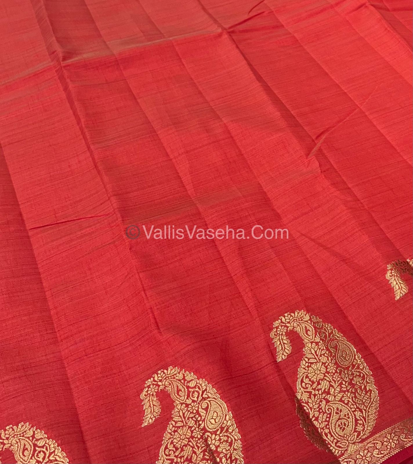 Semi Tussar Silk  - Red Shade - Small Mango Butta - VVSTS002