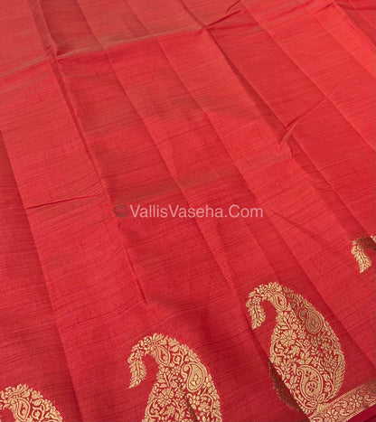 Semi Tussar Silk  - Red Shade - Small Mango Butta - VVSTS002