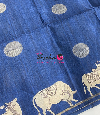 Semi Matka Tussar Saree - Pichwai Design - VVSMT003