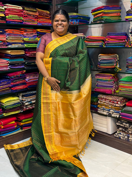 Pure Korvai Silk Cotton - Green & Yellow Combo - VVKSC010