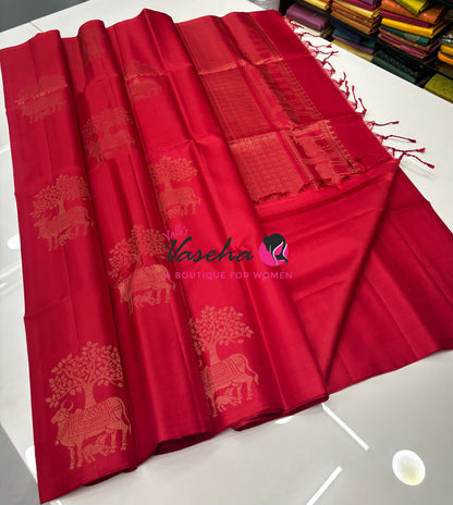 Pure Soft Silk Saree  - Border Less  - Red Shade - VVPSS102