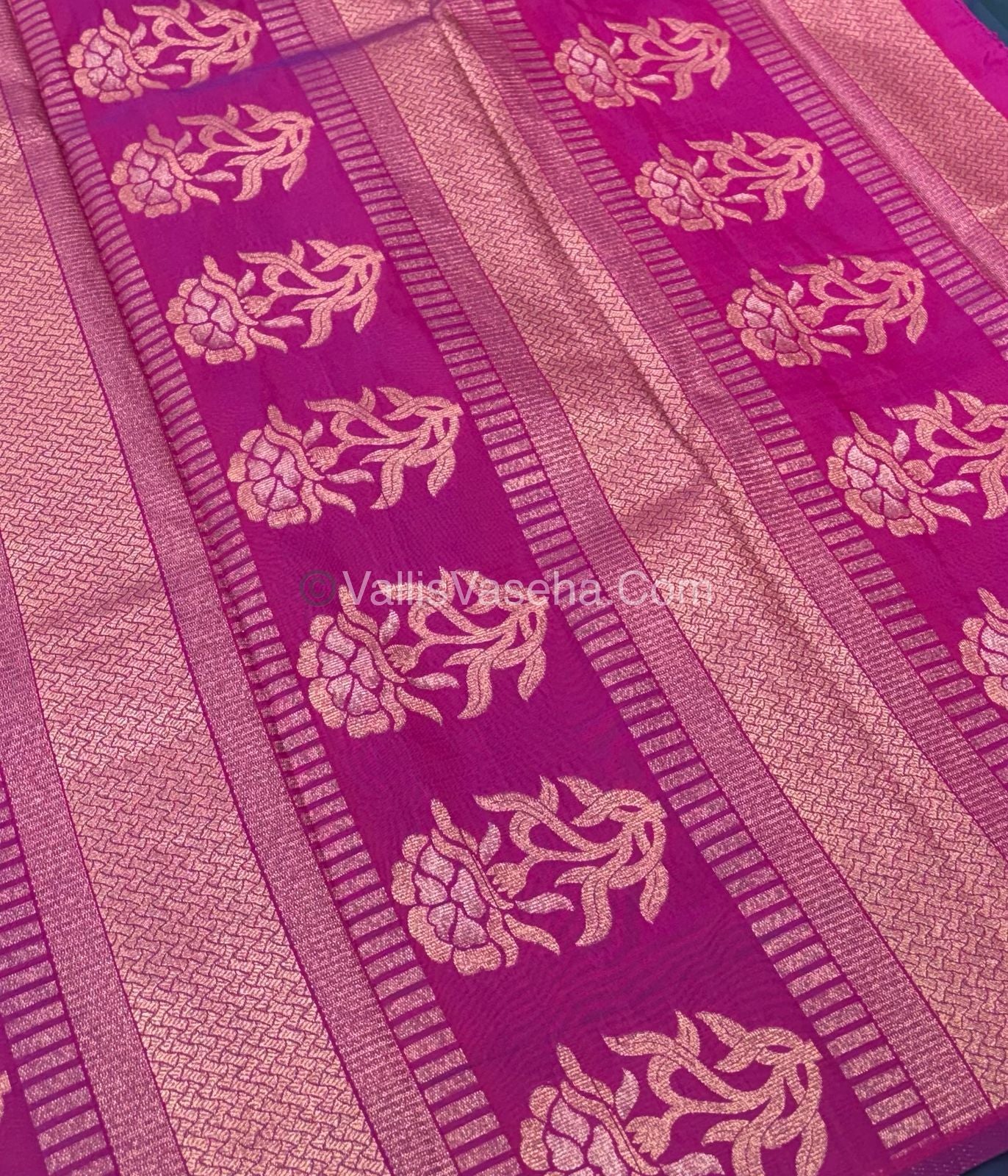 Semi Soft Silk - Border less - Peacock Blue With Pink Shade -VVSSS024