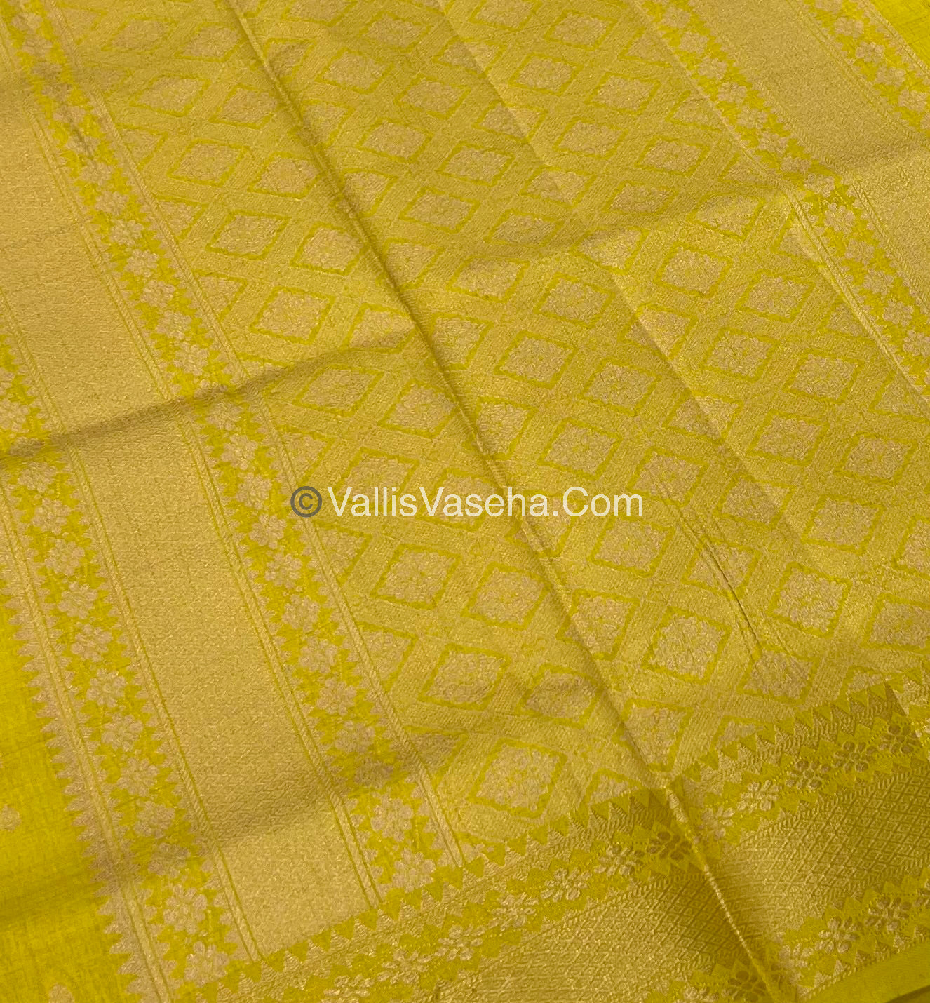 Semi Tussar Silk - Grand Pallu  - Lemon Yellow Shade - VVSTS017