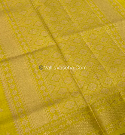 Semi Tussar Silk - Grand Pallu  - Lemon Yellow Shade - VVSTS017