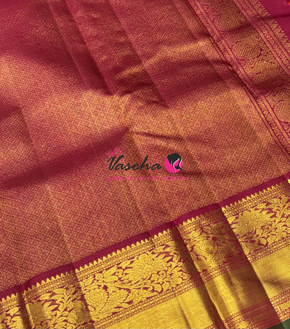 Pure Vintage Korvai Kanchipuram Silk Saree - Mango Yellow With Maroon - VVPS062