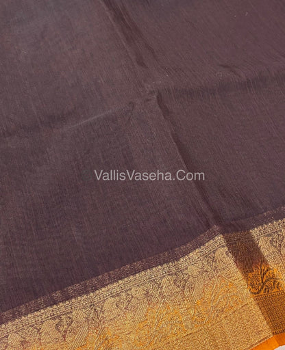 Bamboo Silk Saree - Coffee Brown With Yellow Shade - VVBSS005