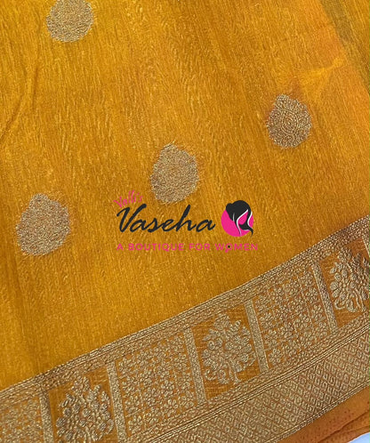 Semi Jute Silk Saree - Blue With Yellow Shade- VVSJS002
