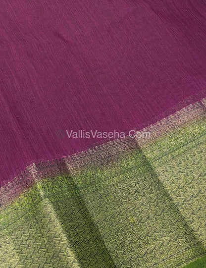 Bamboo Silk Saree - Wine With Green Shade - VVBSS004