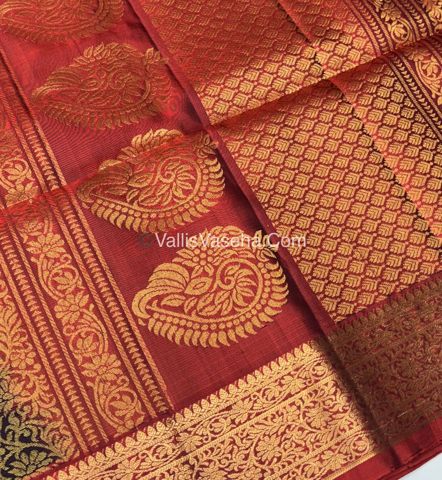 Pure Soft Silk Saree - Brown To Maroon - Velum & Mayilum - Kanchi Border - VVPSS015