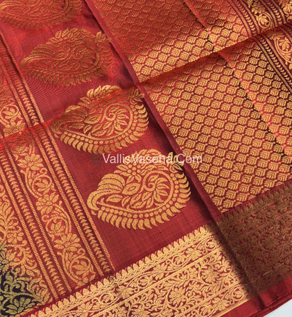 Pure Soft Silk Saree - Brown To Maroon - Velum & Mayilum - Kanchi Border - VVPSS015