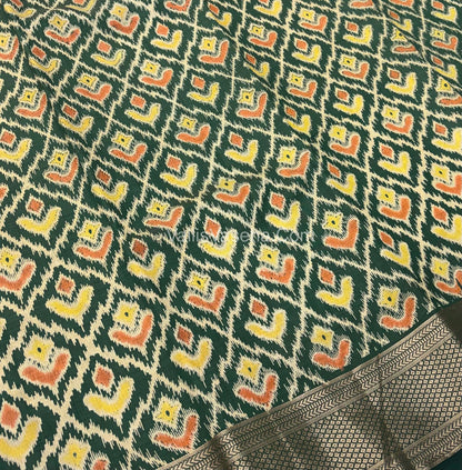 Semi Tussar Silk Saree - Ikkat / Pochampally Design - Dark Green Shade - VVSTS033