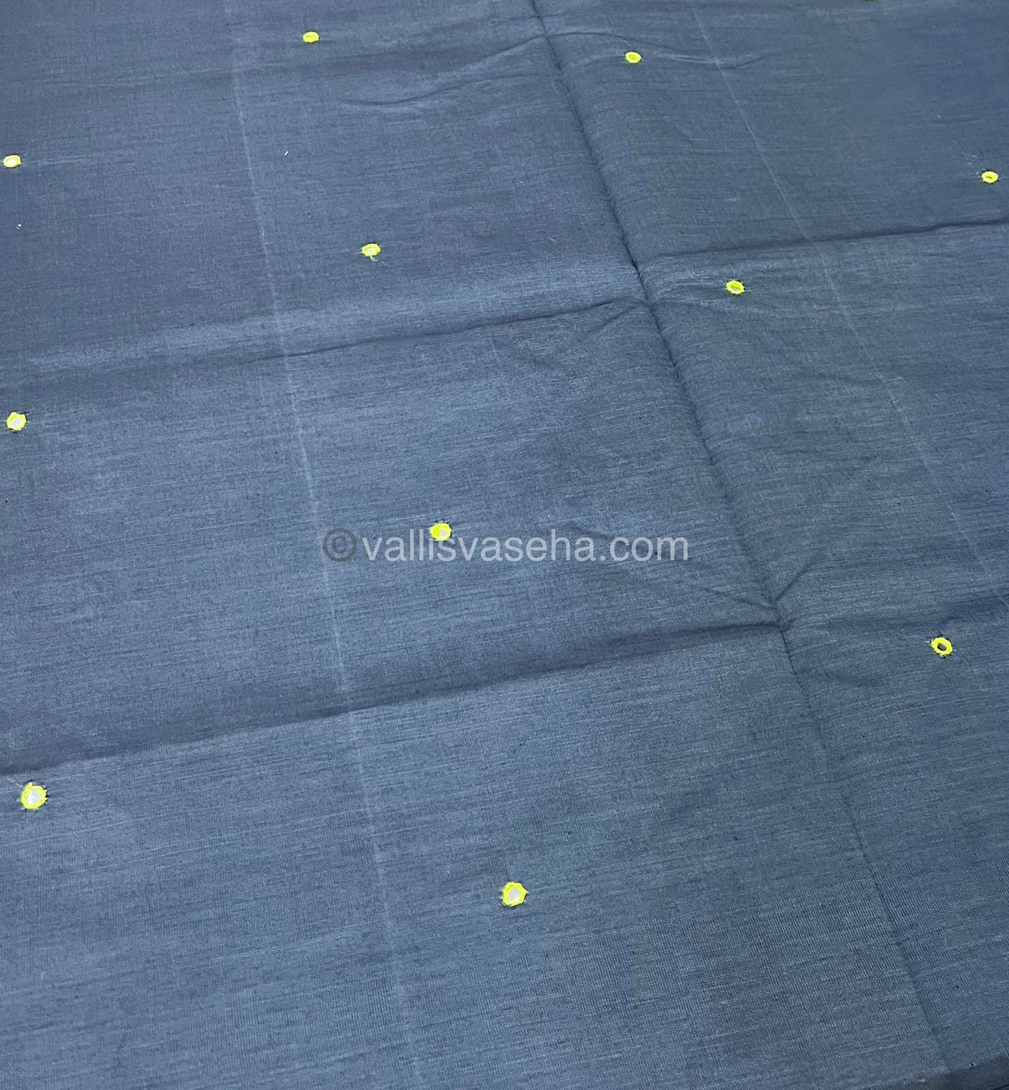 South Mixed Cotton - Mirror Work Embroidery - Grey With Green - VVPCM002
