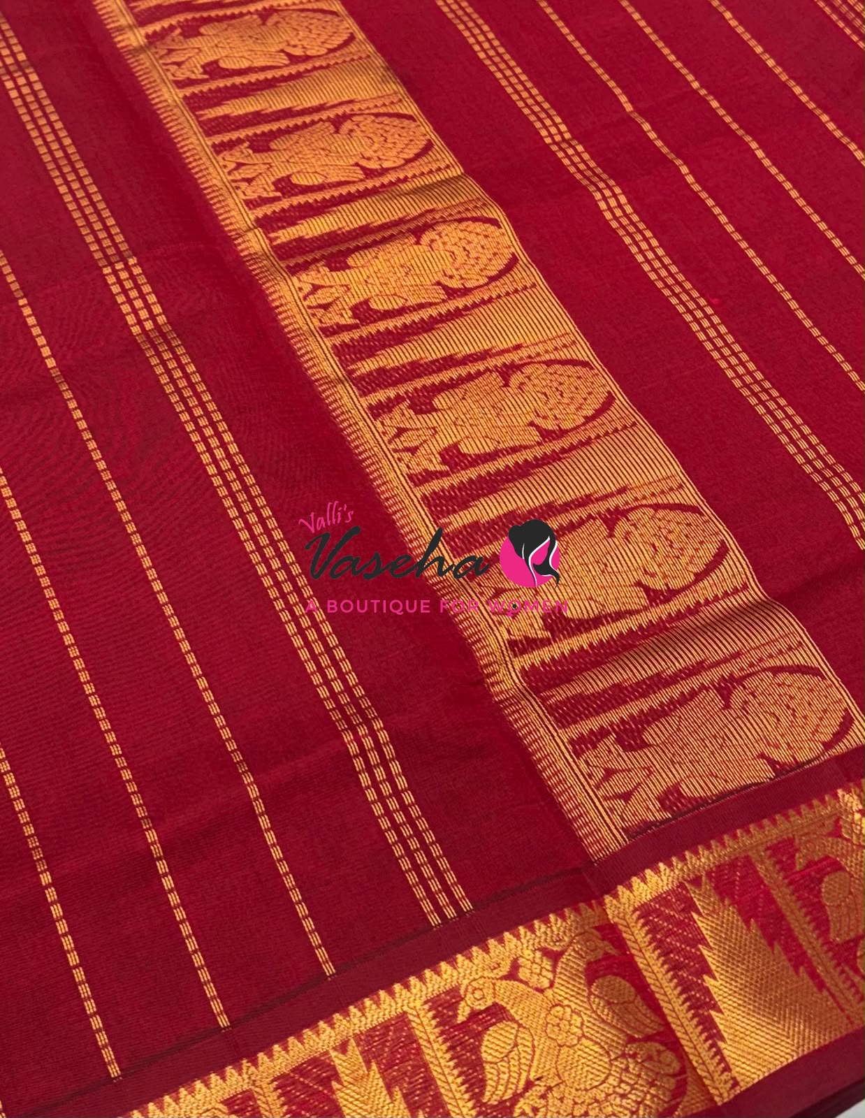 Semi Silk Cotton Saree - Small Zari Butta  - Retta Mayil Border- VVSSC015