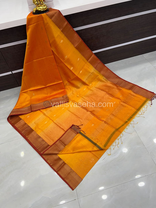Pure Maheshwari Silk Cotton Saree -  Yellow Color - VVMSC005