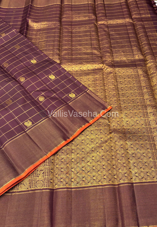 Pure Kanchipuram Silk Saree - Brown Shade - VVPS025
