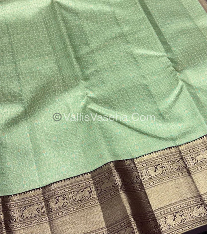 Pure Vintage Korvai Kanchipuram Bridal Silk Saree - Light Green & Brown Combo - VVPS033