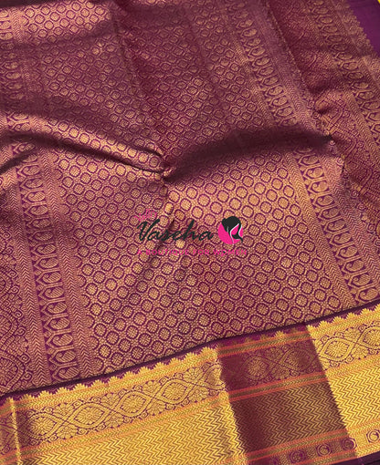 Pure Vintage Korvai Kanchipuram Silk Saree - Green With Purple - VVPS046