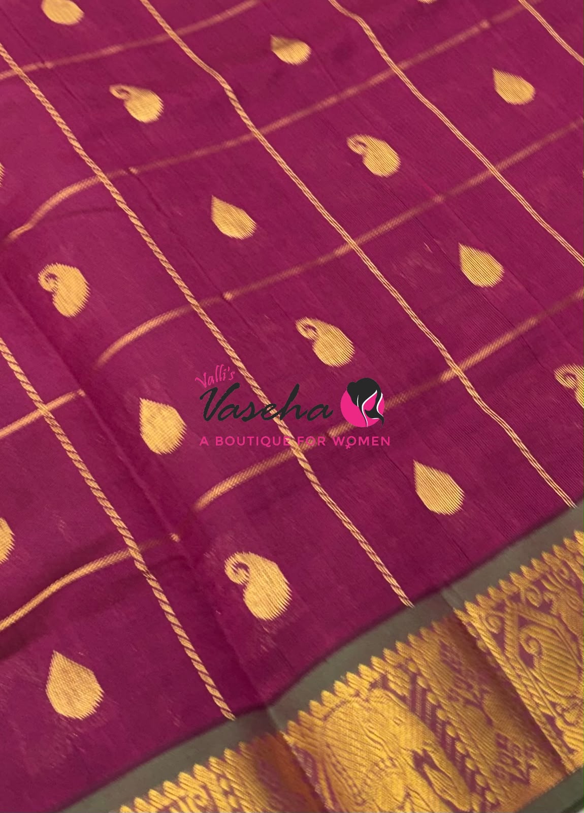 Semi Silk Cotton Saree - Checked Pattern with Butta  - VVSSC013