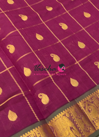 Semi Silk Cotton Saree - Checked Pattern with Butta  - VVSSC013