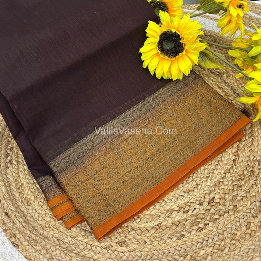 Bamboo Silk Saree - Brown With Mustard Yellow Shade - VVBSS006