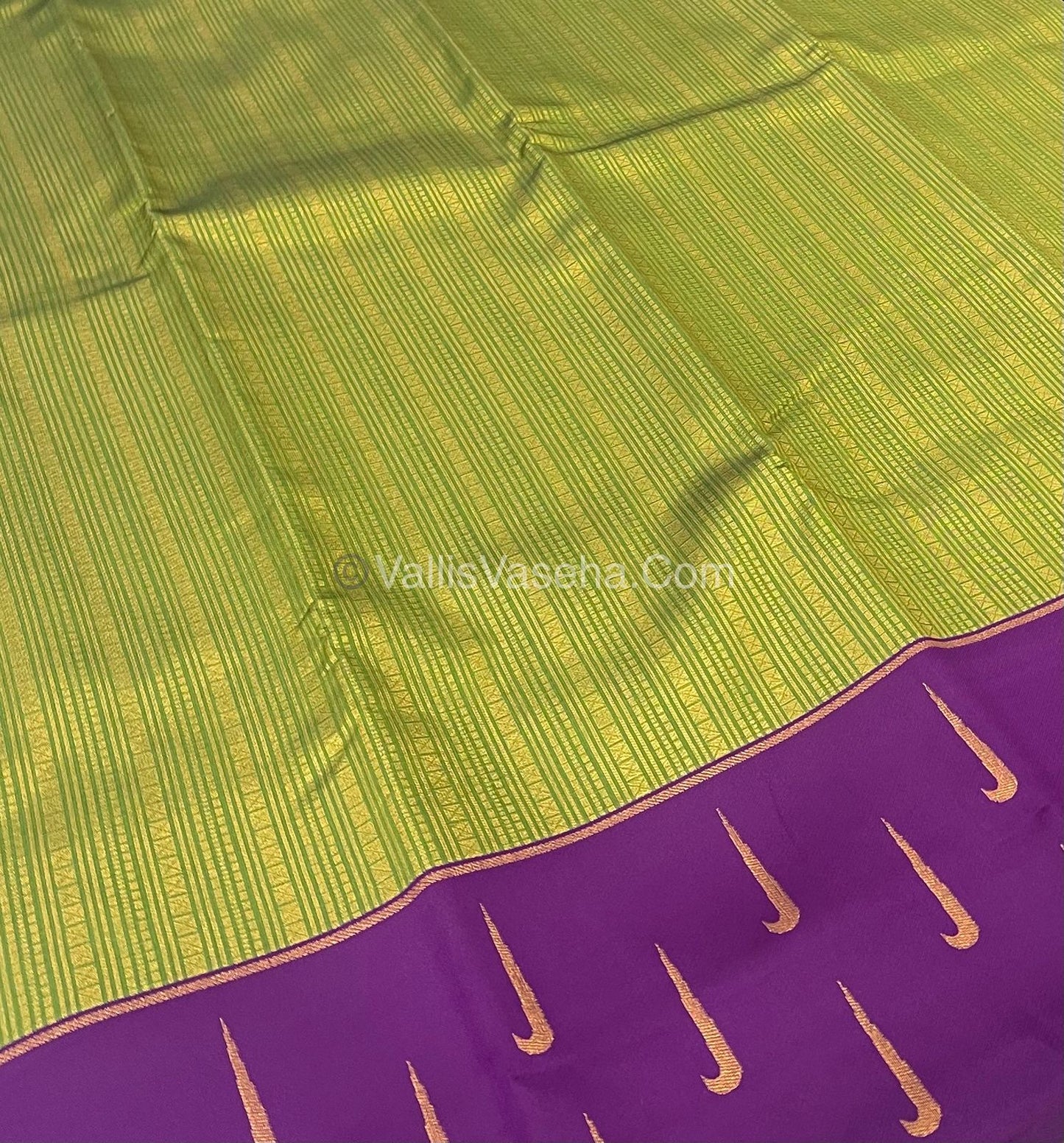 Kanchi Semi Silk  - Green with Purple - VVKSS001