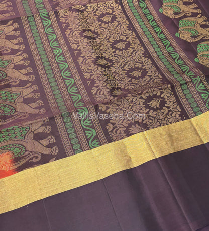 Half Mixed Soft Silk Saree - Rust Orange with Wine Brown - VVPSS028