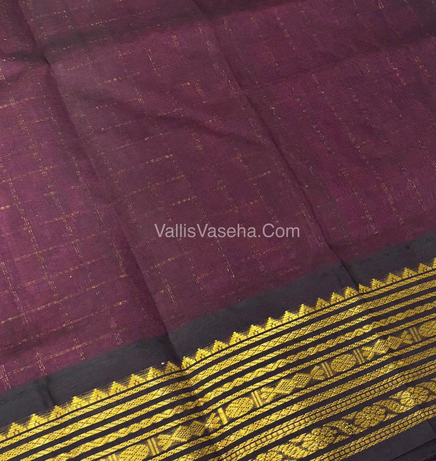 Pure Korvai Silk Cotton - Pink with Dark Brown  - Checks Pattern - VVKSC021