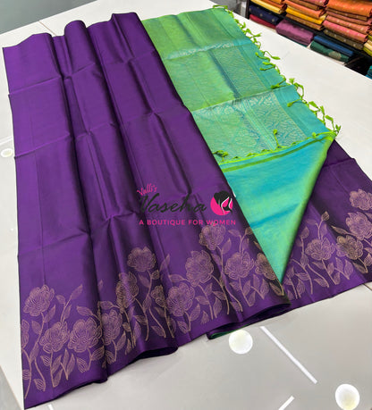 Pure Soft Silk Saree  - Purple With Dual Tone Green - VVPSS094