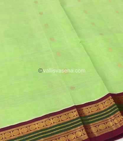 Pure Korvai Silk Cotton Saree - Pista Green with Maroon - VVKSC004