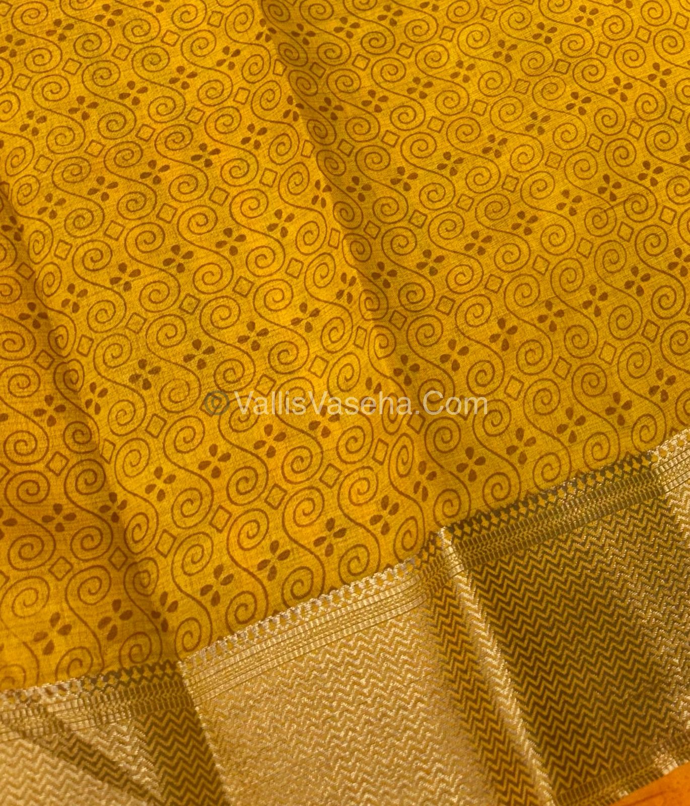 Semi Tussar Silk Saree - Ikkat / Pochampally Design - Yellow Shade - VVSTS034
