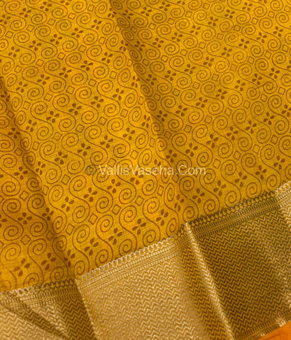 Semi Tussar Silk Saree - Ikkat / Pochampally Design - Yellow Shade - VVSTS034