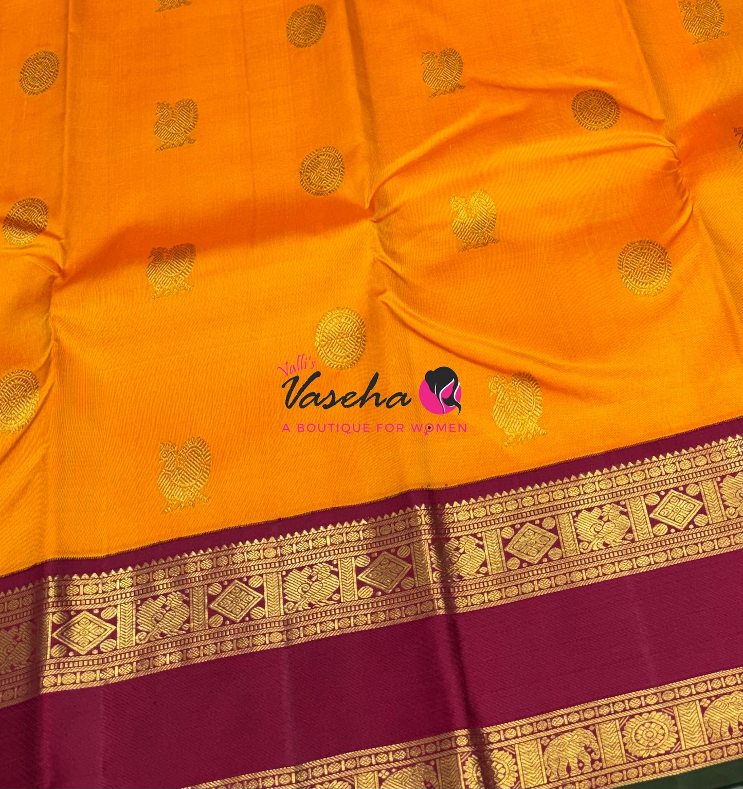 Pure Vintage Korvai Kanchipuram Silk Saree - Yellow & Maroon Combo - VVPS071