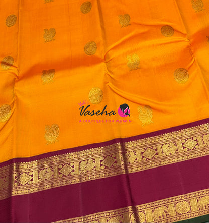 Pure Vintage Korvai Kanchipuram Silk Saree - Yellow & Maroon Combo - VVPS071