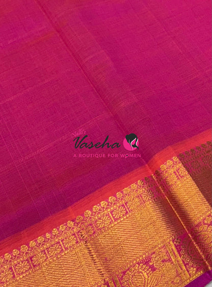 Pure Silk Cotton Saree - Mayil & Chakkaram Design - Purple With Pink Shade - VVMC001