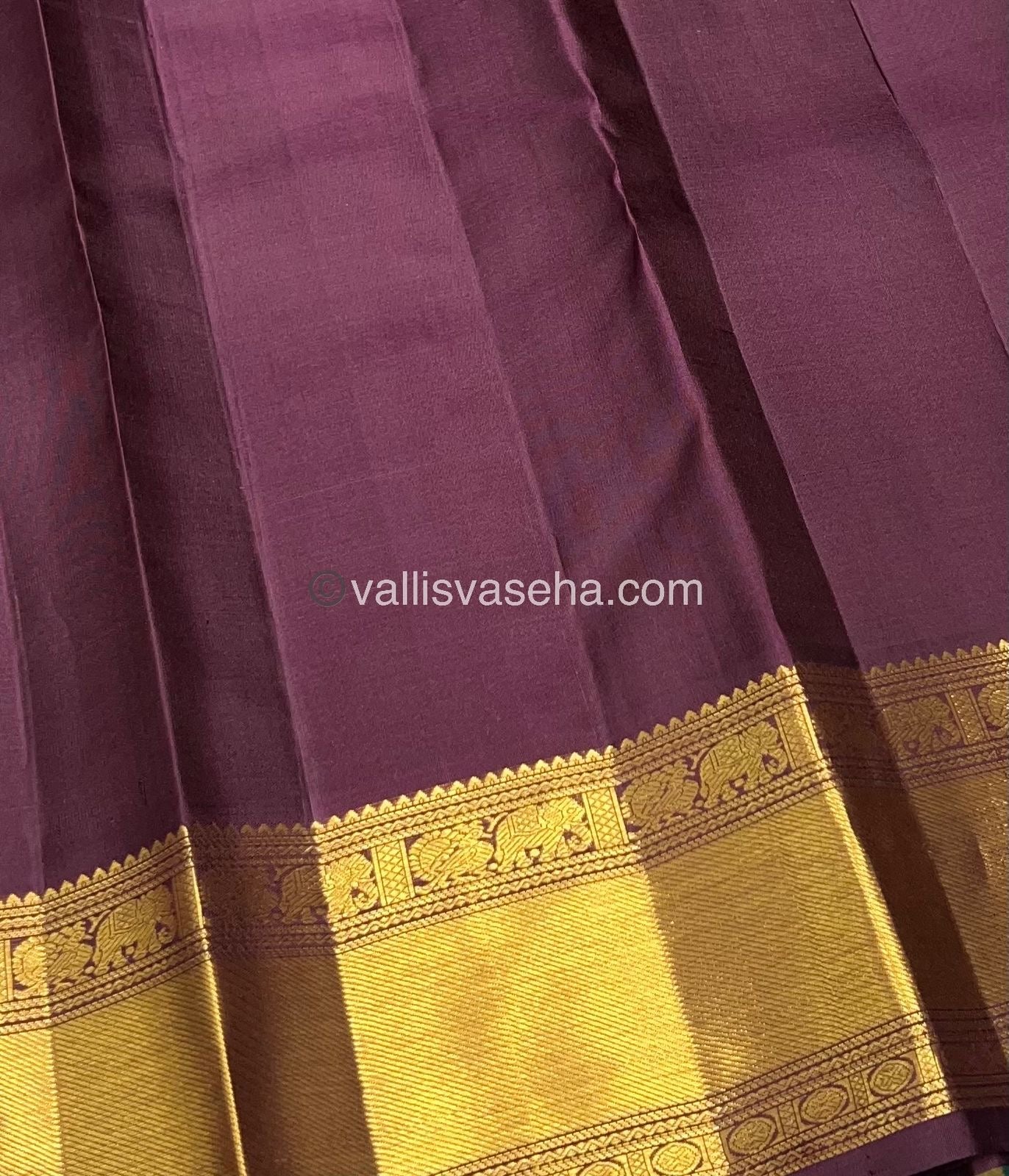 Pure Kanchipuram Silk Saree - Mustard Green & Wine Brown Shade  - VVPS022