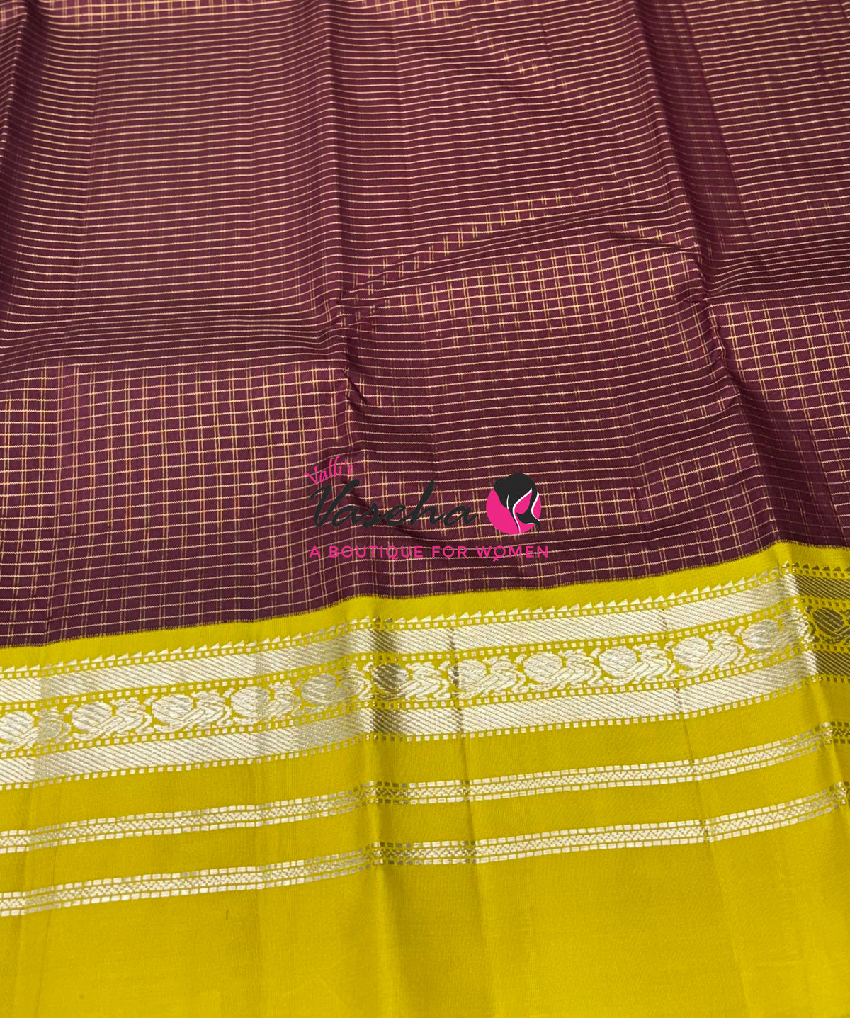 Pure Vintage Korvai Kanchipuram Silk Saree - Brown With Lemon Green - VVPS102