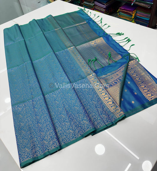 Semi Soft Silk   - Borderless - Contemporary Design - Peacock Blue Shade -VVSSS012