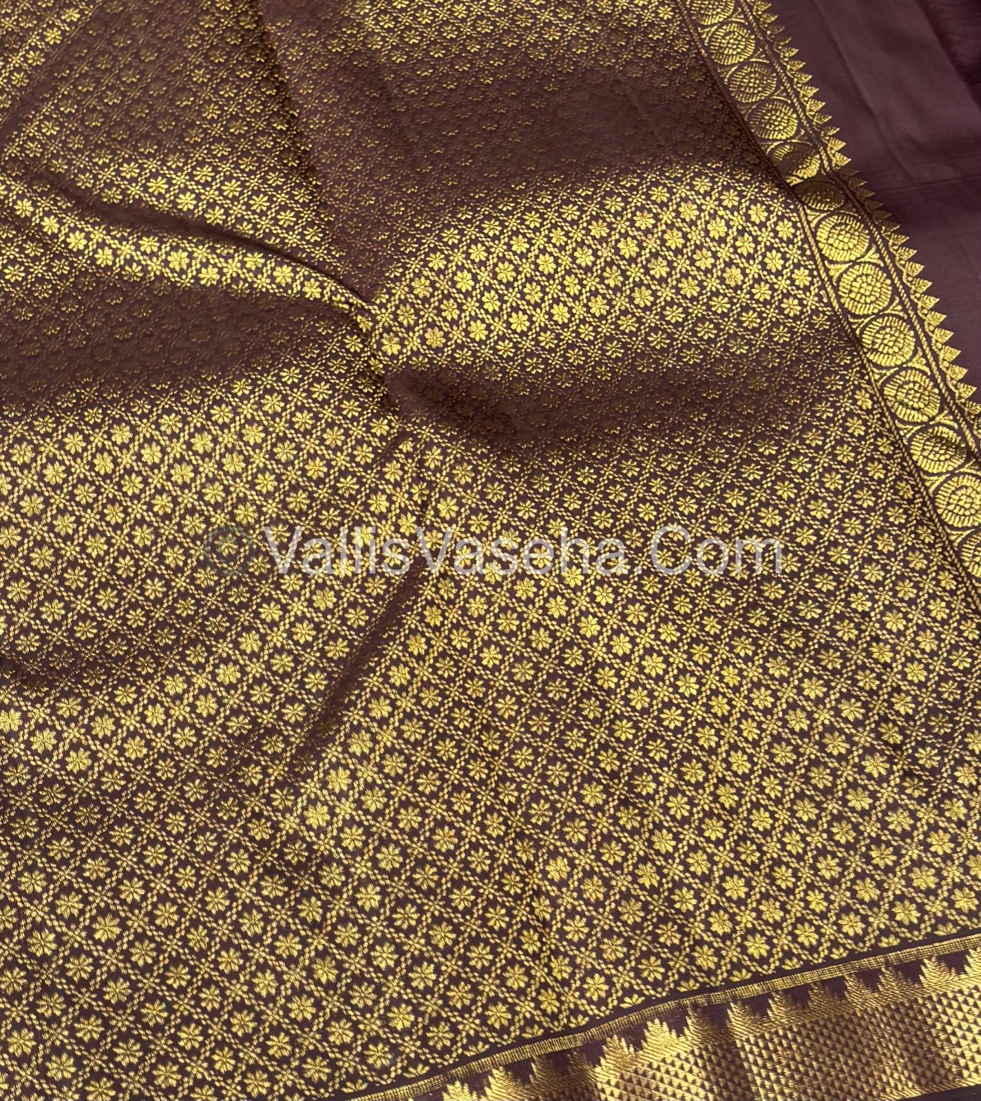 Pure Kanchipuram Silk Saree - Mustard Yellow & Brown Shade  - VVPS031