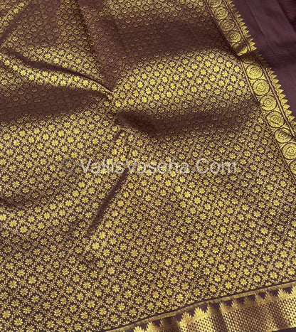 Pure Kanchipuram Silk Saree - Mustard Yellow & Brown Shade  - VVPS031