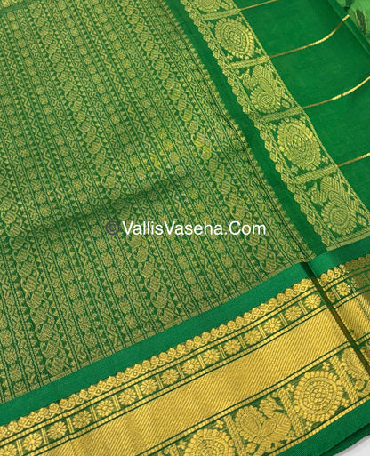 Pure Silk Cotton Saree - Mayil & Chakkaram Design - Pista Green  With Green Shade - VVMC001