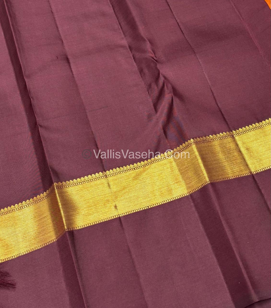 Pure Vintage Korvai Kanchipuram Silk Saree - Rust Orange & Wine Brown Combo - VVPS006