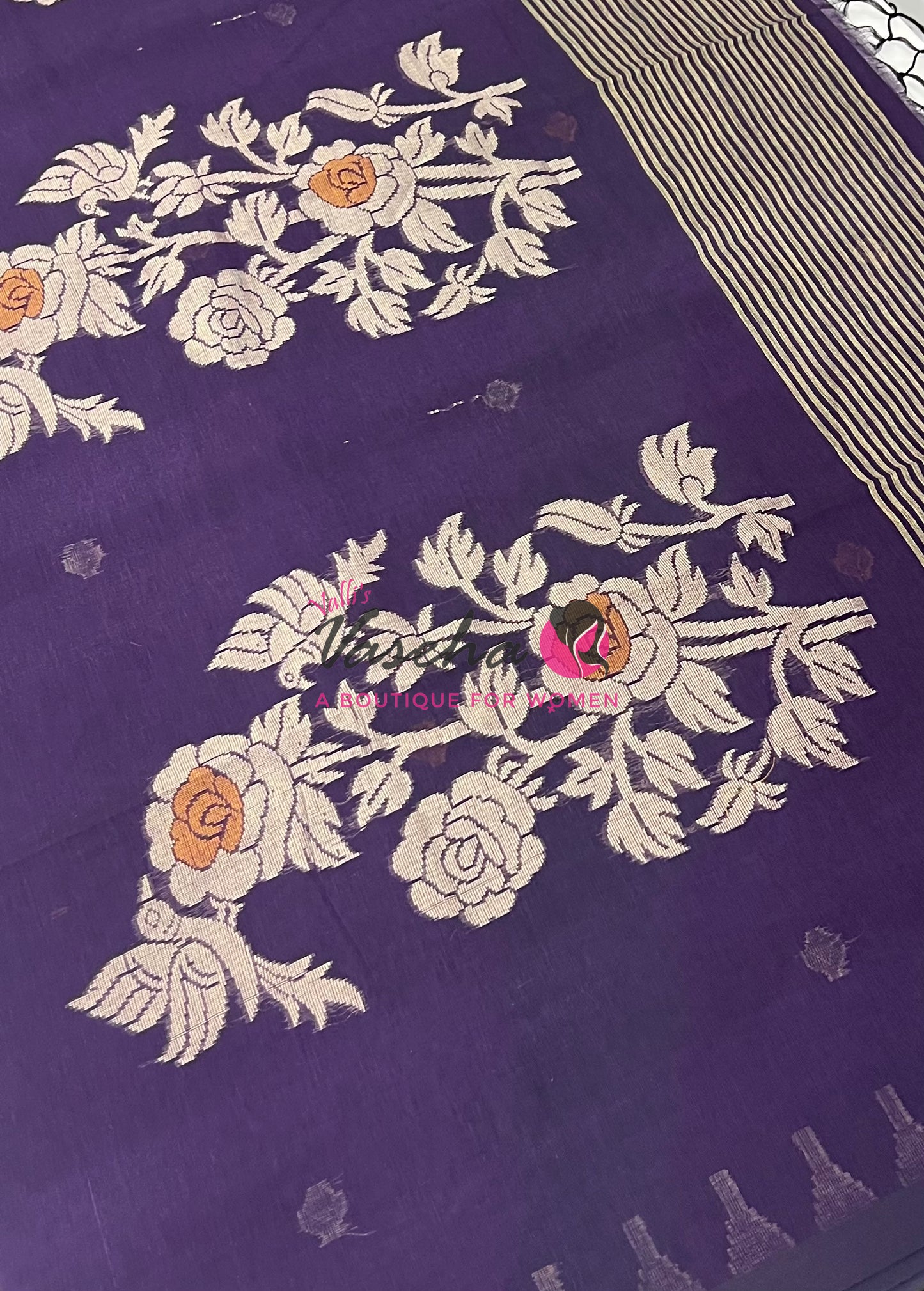Bengal Kaddhi Cotton Saree | VVBKC001 |Violetish Purple