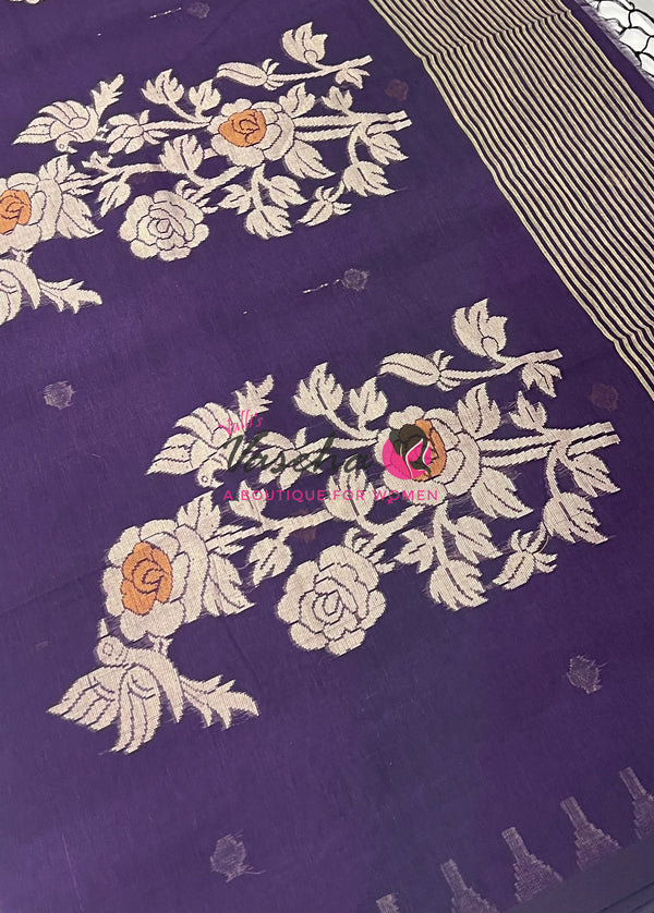 Bengal Kaddhi Cotton Saree | VVBKC001 |Violetish Purple
