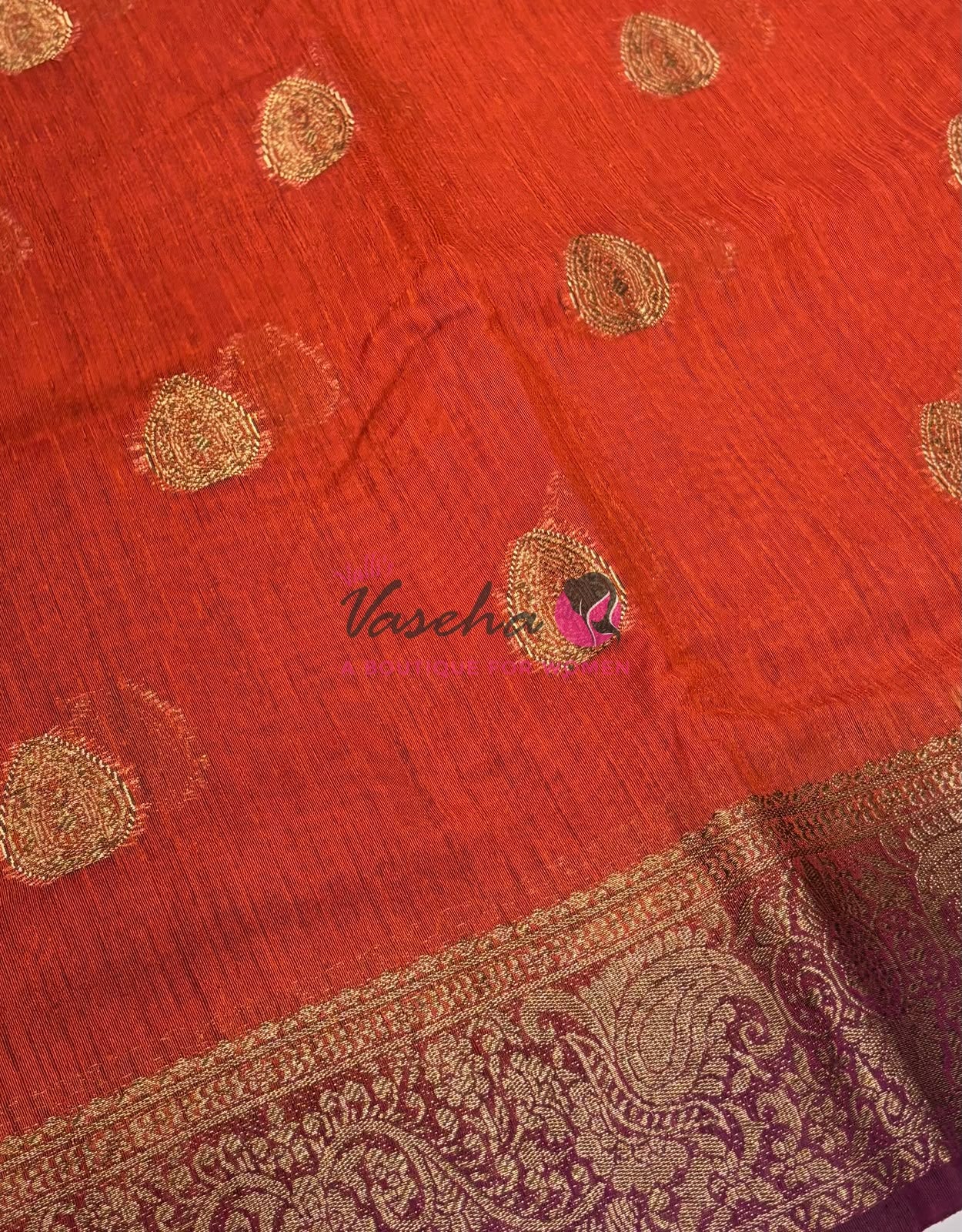 Bamboo Silk Saree- Orange with Maroon Shade - VVBSS016