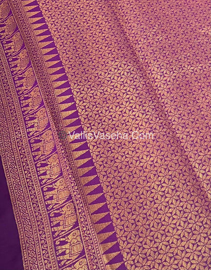 Kanchi Semi Silk - Elephant Border& design - Onion Peachish Pink with Purple - VVSSS005
