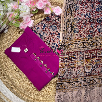 Readymade 3pc Set - Kalamkari Cotton Set - VVRMS019